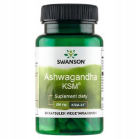 Swanson ASHWAGANDHA KSM-66 250MG 60kaps na 2 mce wsparcie STRES SEN ODPORNOŚĆ