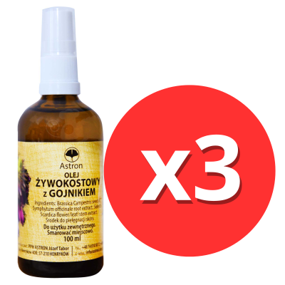 Astron OLEJ ŻYWOKOSTOWY Z GOJNIKIEM 3x100ml BÓLE ŻYWOKOST GOJNIK MAŚĆ STAWY