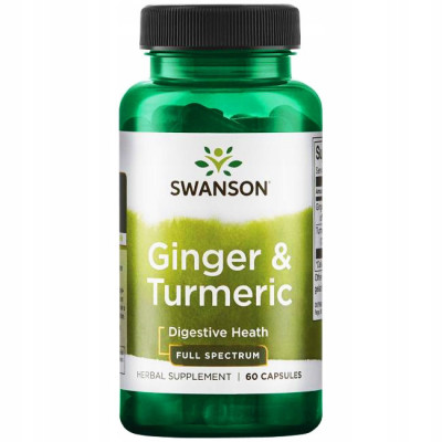 Swanson FS GINGER & TURMERIC IMBIR + KURKUMA 60kaps wsparcie TRAWIENIE