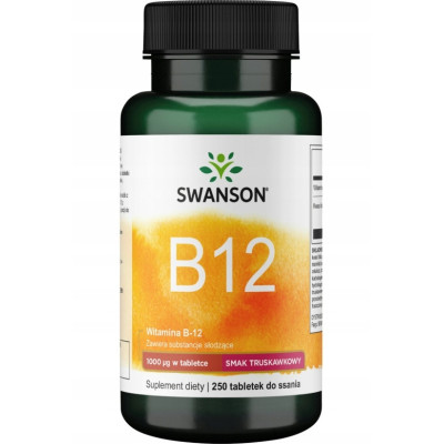 Swanson WITAMINA B12 1000mcg 250tbl do ssania TRUSKAWKA wsparcie U. NERWOWY
