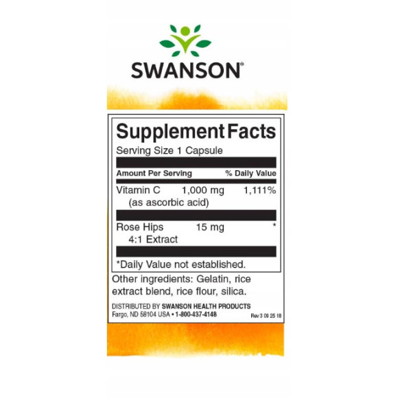 Swanson WITAMINA C 1000mg + DZIKA RÓŻA 90kaps na 3m-ce wsparcie ODPORNOŚĆ Swanson WITAMINA C 1000mg + DZIKA RÓŻA 90kaps na 3m-ce wsparcie ODPORNOŚĆ