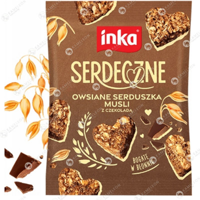 INKA ciasteczka SERDECZNE CZEKOLADOWE owsiane serduszka musli 50g
