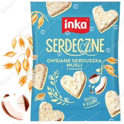 INKA ciasteczka SERDECZNE KOKOSOWE owsiane serduszka musli z kokosem 50g