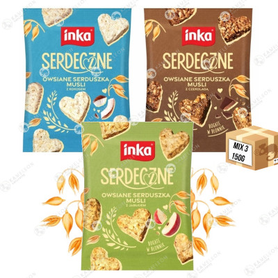 INKA ciasteczka SERDECZNE mix zestaw 50g x3szt CZEKOLADA KOKOS JABŁKO 150g