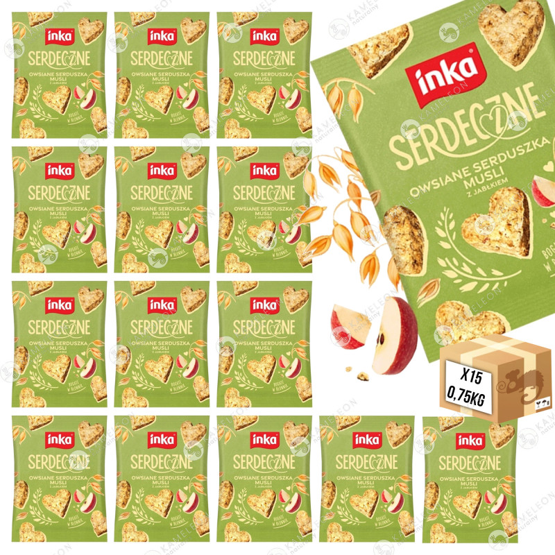 INKA ciasteczka SERDECZNE JABŁKOWE 50G x15szt owsiane serduszka 0,75kg