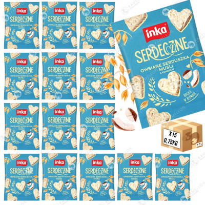 INKA ciasteczka SERDECZNE KOKOSOWE 50g x15szt owsiane serduszka kokos 0,75g