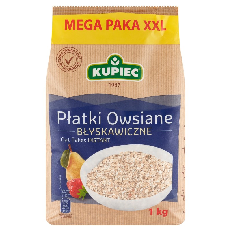 Kupiec PŁATKI OWSIANE BŁYSKAWICZNE MEGA PAKA XXL 1KG źródło
