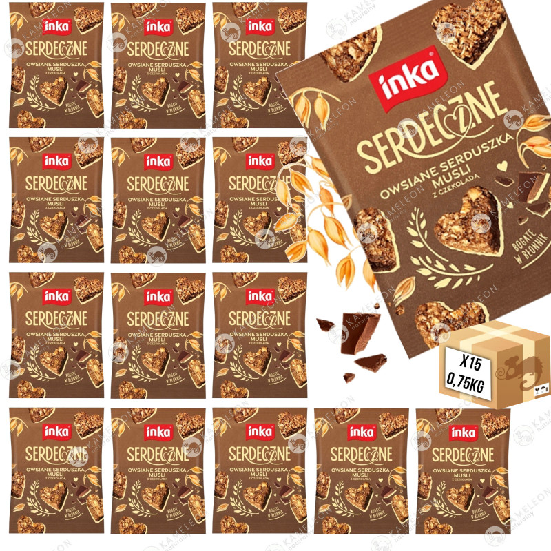 INKA ciasteczka SERDECZNE CZEKOLADOWE 50g x15szt owsiane serduszka 0,75kg