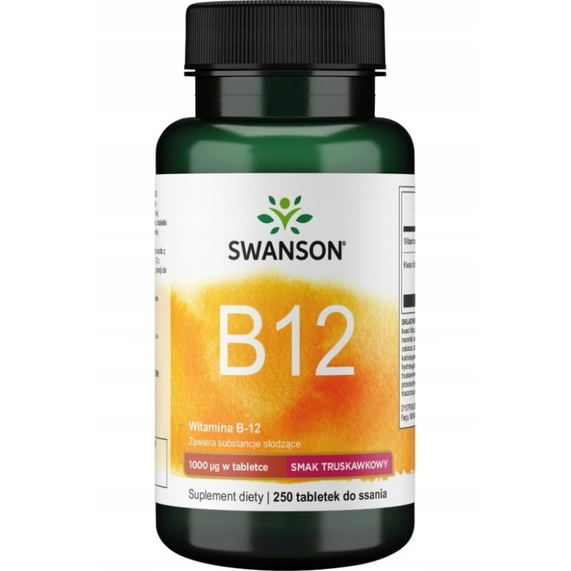 Swanson WITAMINA B12 1000mcg 250tbl do ssania TRUSKAWKA