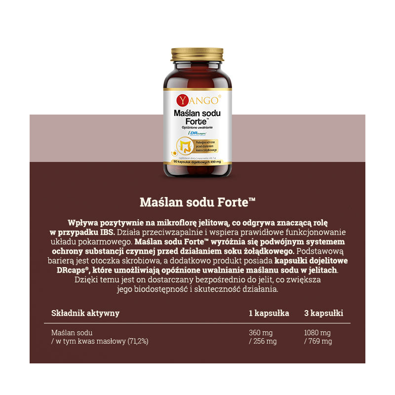 Yango MAŚLAN SODU FORTE 490mg wsparcie: ZDROWE JELITA MIKROFLORA JELIT 90k