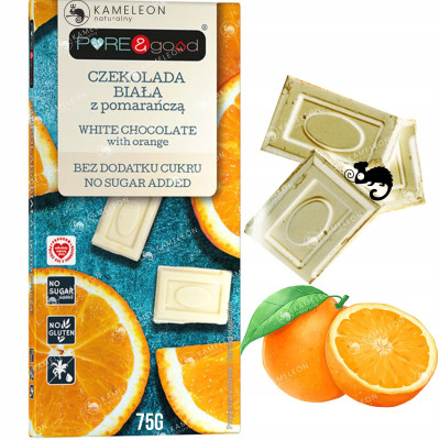 CZEKOLADA BIAŁA Z POMARAŃCZĄ POMARAŃCZA bez CUKRU GLUTENU 75g Pure&Good