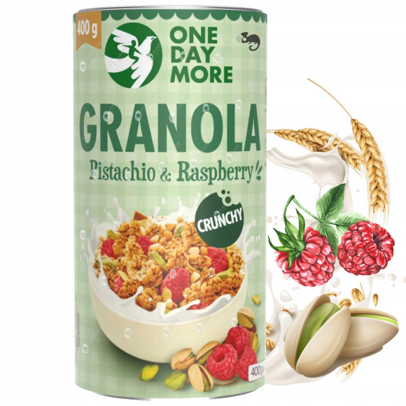 OneDayMore GRANOLA PISTACJOWA z MALINAMI 400G tuba Crunchy