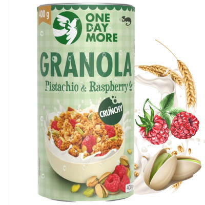 OneDayMore GRANOLA PISTACJOWA z MALINAMI 400G tuba Crunchy