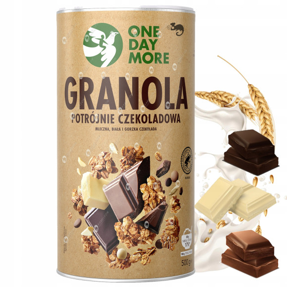 OneDayMore GRANOLA POTRÓJNIE CZEKOLADOWA 500G tuba Crunchy Czekolada OneDayMore GRANOLA POTRÓJNIE CZEKOLADOWA 500G tuba Crunchy Czekolada
