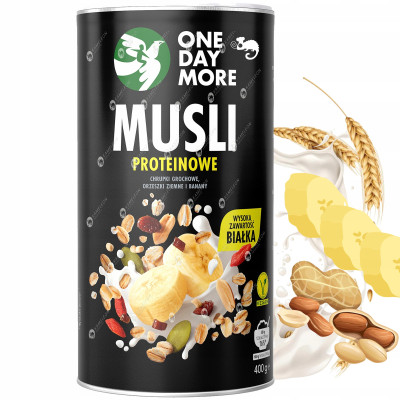OneDayMore MUSLI PROTEINOWE BANANOWE z ORZECHAMI ziemnymi 400G tuba protein
