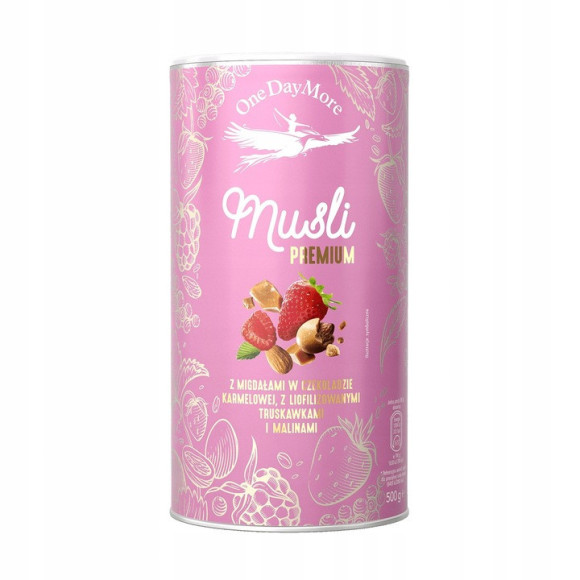 OneDayMore MUSLI PREMIUM Z MIGDAŁAMI W CZEKOLADZIE KARMELOWEJ 500g granola OneDayMore MUSLI PREMIUM Z MIGDAŁAMI W CZEKOLADZIE KARMELOWEJ 500g granola