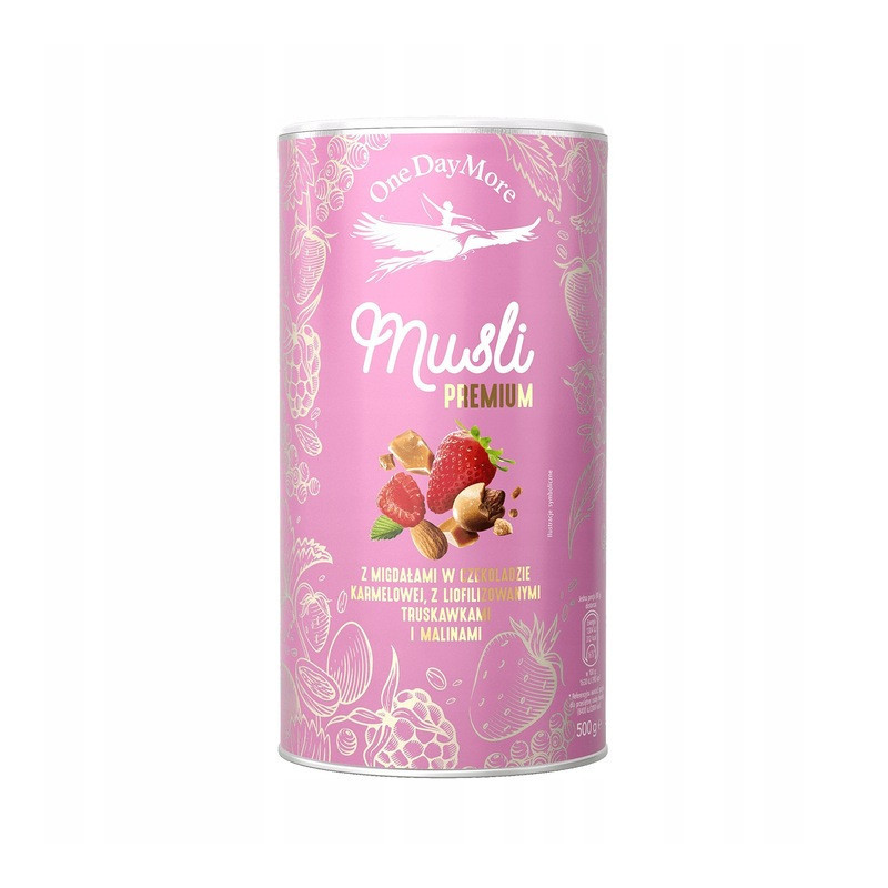 OneDayMore MUSLI PREMIUM Z MIGDAŁAMI W CZEKOLADZIE KARMELOWEJ 500g granola
