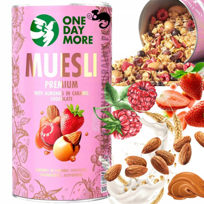 OneDayMore MUSLI PREMIUM Z MIGDAŁAMI W CZEKOLADZIE KARMELOWEJ 500g granola