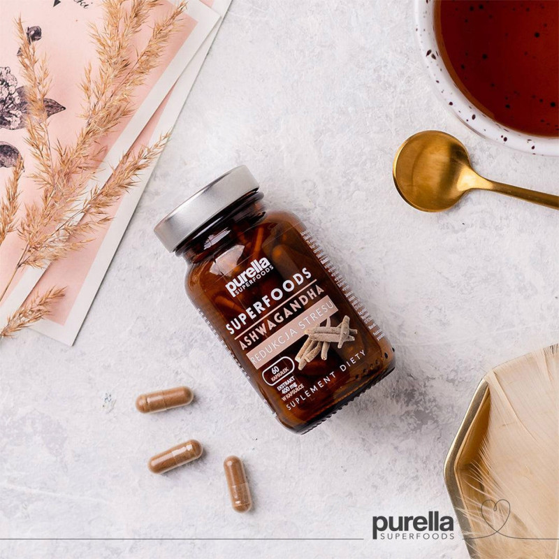ASHWAGANDHA Superfoods PURELLA 60kaps ADAPTOGEN STRES ZMECZENIE SEN RELAKS