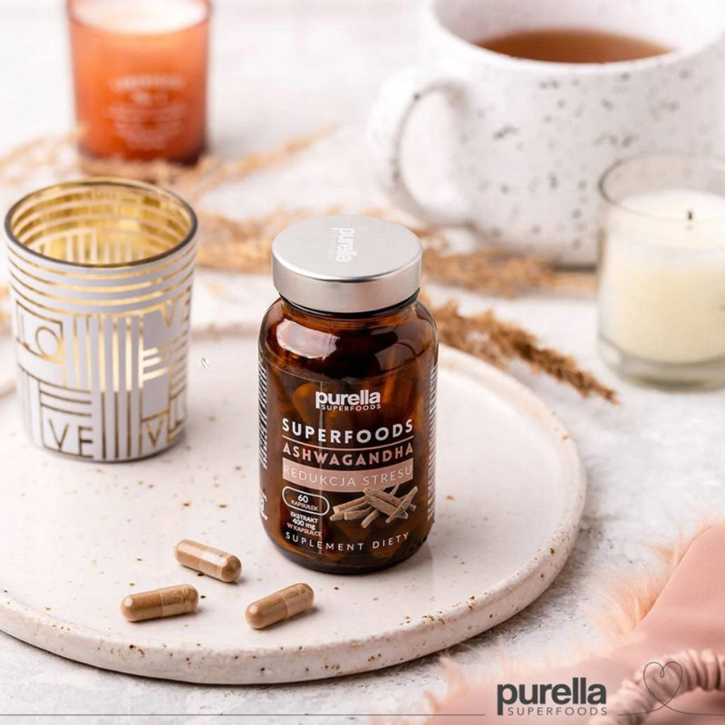 ASHWAGANDHA Superfoods PURELLA 60kaps ADAPTOGEN STRES ZMECZENIE SEN RELAKS
