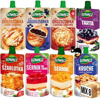 8x ŁOWICZ mus mix CIASTO Z MALIN ŚLIWK SERNIK TARTA SZARLOTKA JAGODZIANKA