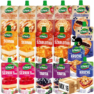 16x ŁOWICZ mus mix CIASTO SERNIK TARTA SZARLOTKA JAGODZIANKA DROŻDŻÓWKA