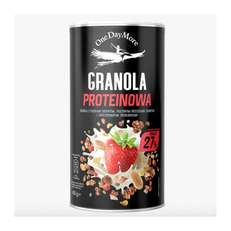OneDayMore GRANOLA PROTEINOWA TRUSKAWKOWA 400g musli śniadanie 27% białka