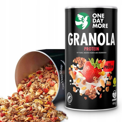 OneDayMore GRANOLA PROTEINOWA TRUSKAWKOWA 400g musli śniadanie 27% białka