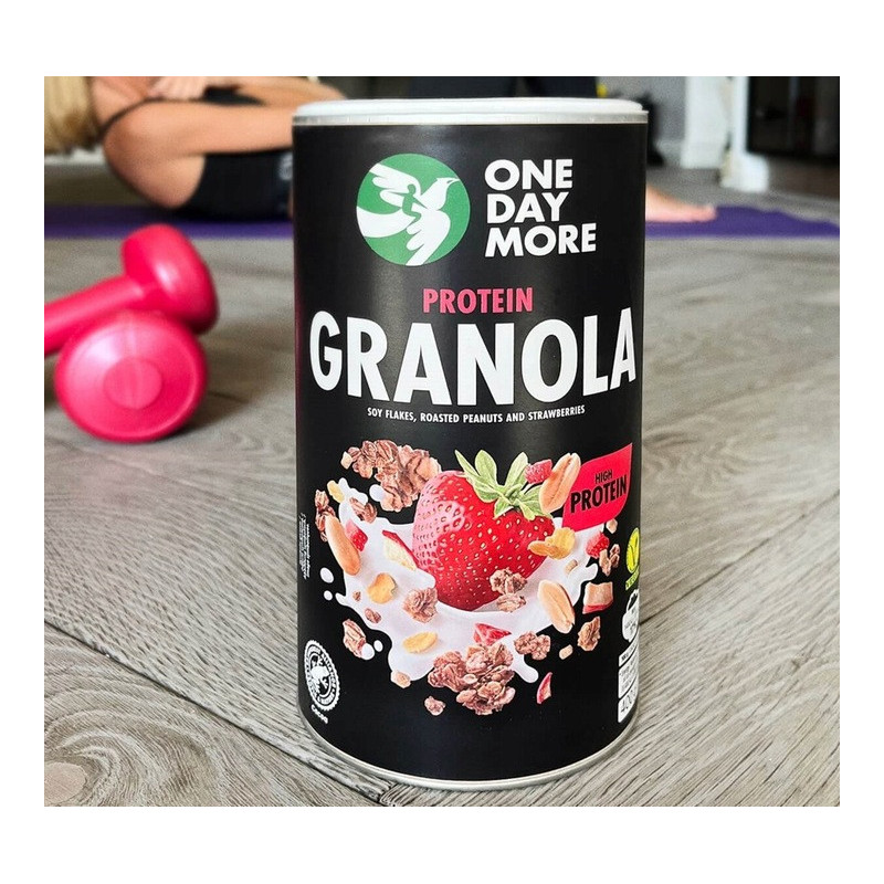 OneDayMore GRANOLA PROTEINOWA TRUSKAWKOWA 400g musli śniadanie 27% białka