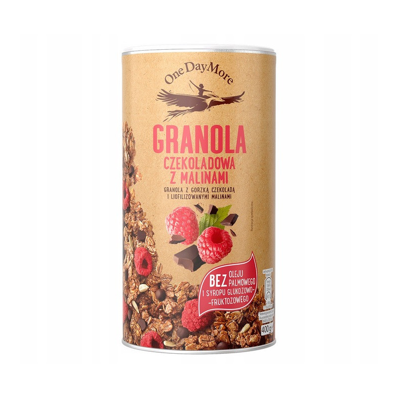 OneDayMore GRANOLA CZEKOLADOWA Z MALINAMI 450g gorzka czekolada + maliny