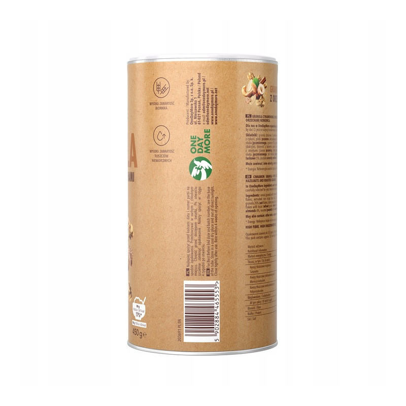 OneDayMore GRANOLA CYNAMONOWA Z ORZECHAMI 450g Migdały + Nerkowce + Laskowe