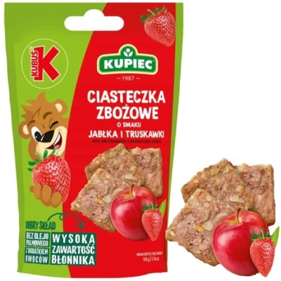 KUPIEC x KUBUŚ CIASTECZKA ZBOŻOWE JABŁKO TRUSKAWKA bez