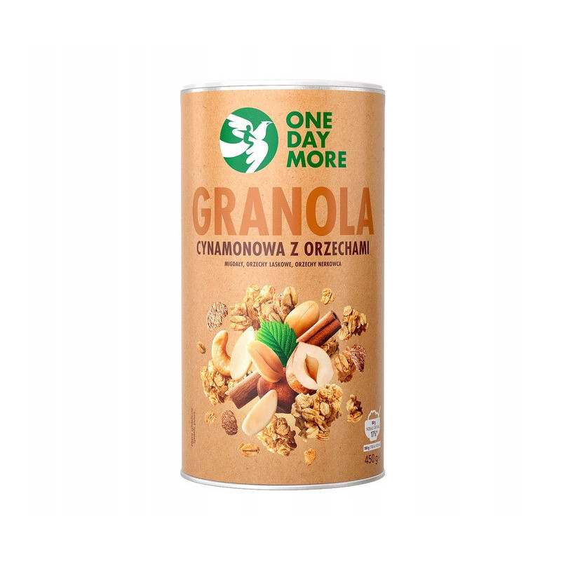OneDayMore GRANOLA CYNAMONOWA Z ORZECHAMI 450g Migdały + Nerkowce + Laskowe