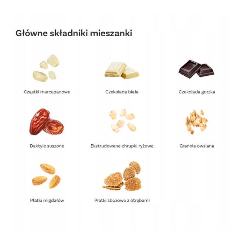 OneDayMore GRANOLA MARCEPANOWA ŚWIĄTECZNA 400g Migdały Marcepan Czekolada