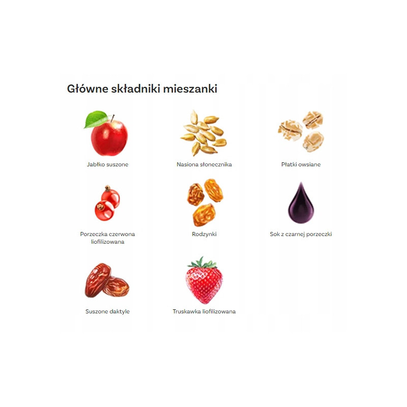 OneDayMore MUSLI OWOCOWE 400g Liofilizowana truskawka i Porzeczka + Jabłko