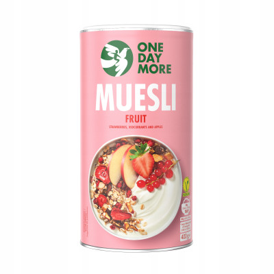 OneDayMore MUSLI OWOCOWE 400g Liofilizowana truskawka i Porzeczka + Jabłko