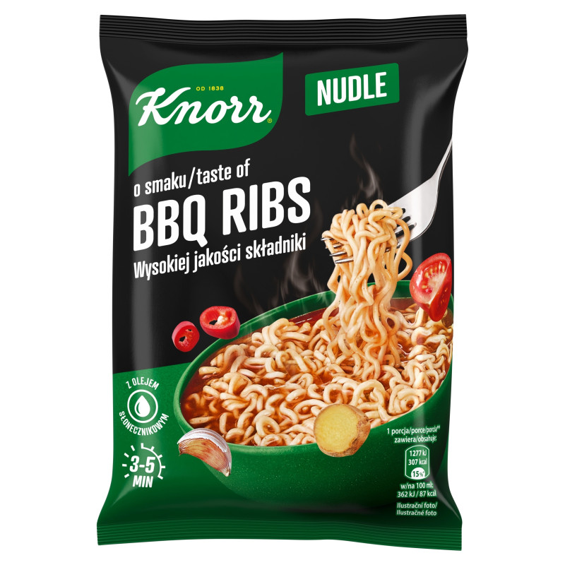 Knorr NUDLE O SMAKU BBQ RIBS ŻEBERKA 66g zupka chińska makaron danie błysk.