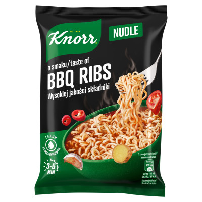Knorr NUDLE O SMAKU BBQ RIBS ŻEBERKA 66g zupka chińska makaron danie błysk.