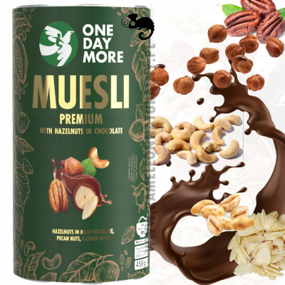 OneDayMore MUSLI PREMIUM ORZECHOWE Z ORZECHAMI LASKOWYMI 450g granola tuba
