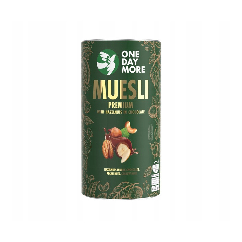 OneDayMore MUSLI PREMIUM ORZECHOWE Z ORZECHAMI LASKOWYMI 450g granola tuba