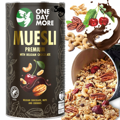 OneDayMore MUSLI PREMIUM CZEKOLADOWE Z BELGIJSKĄ CZEKOLADĄ 500g granola