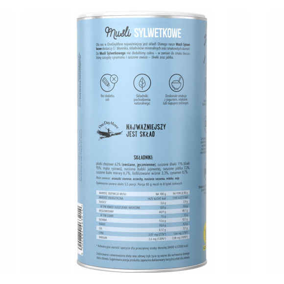 OneDayMore MUESLI BE FIT Sylwetkowe Wiśnia Cynamon 450g Płatki Błonnik vege OneDayMore MUESLI BE FIT Sylwetkowe Wiśnia Cynamon 450g Płatki Błonnik vege