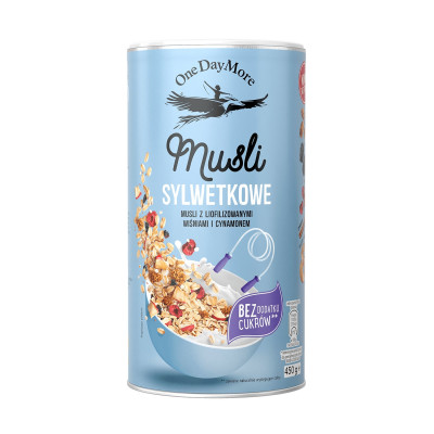 OneDayMore MUESLI BE FIT Sylwetkowe Wiśnia Cynamon 450g Płatki Błonnik vege