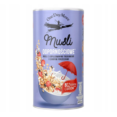 OneDayMore IMMUNITY MUSLI Odpornościowe Truskawka Porzeczka 450g Płatki HIT