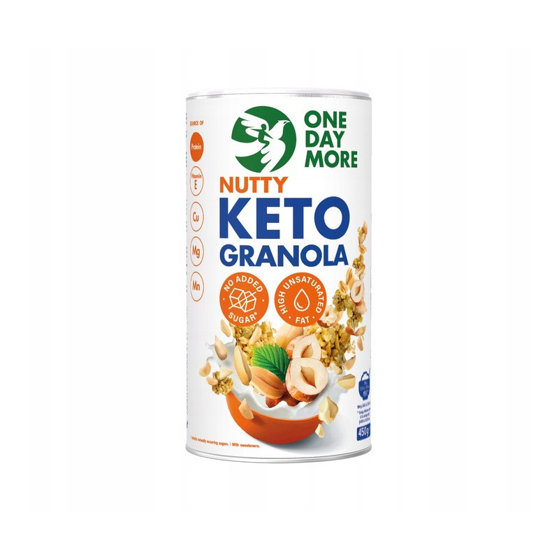 OneDayMore NUTTY KETO GRANOLA ORZECHOWA 450g tuba aż 57% orzechów bez cukru