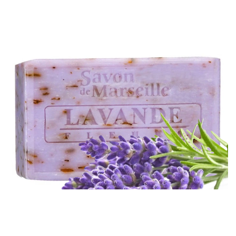MYDŁO MARSYLSKIE LAWENDOWE z kwiatami LAWENDA 100g peeling
