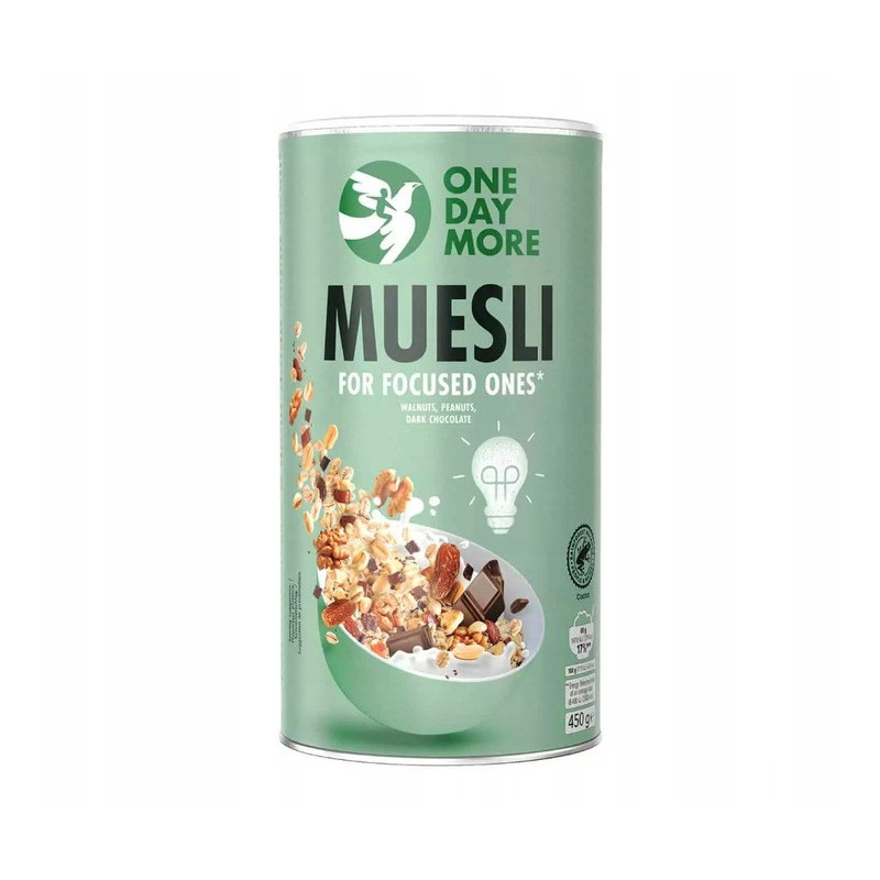 OneDayMore MUSLI DLA SKONCENTROWANYCH 450g Żelazo Magnez Omega-3 Błonnik