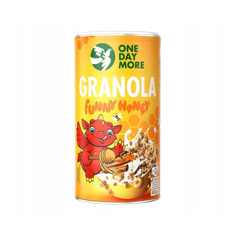 OneDayMore GRANOLA FUNNY HONEY MIODOWA 400g Płatki owsiane + miód 13% PYCHA
