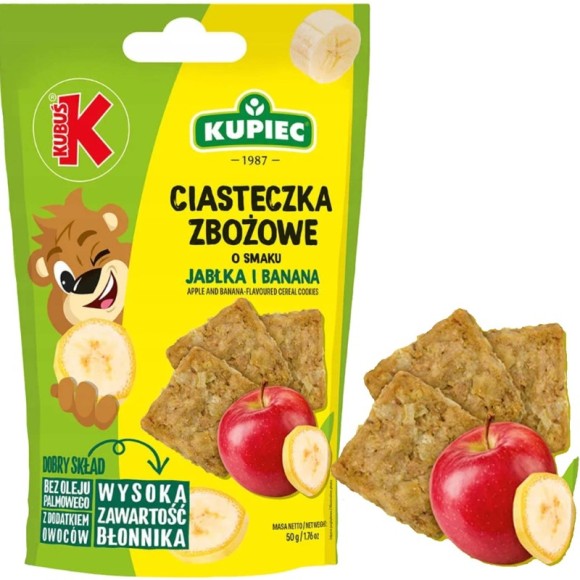 KUPIEC x KUBUŚ CIASTECZKA ZBOŻOWE JABŁKO-BANAN bez glutenu