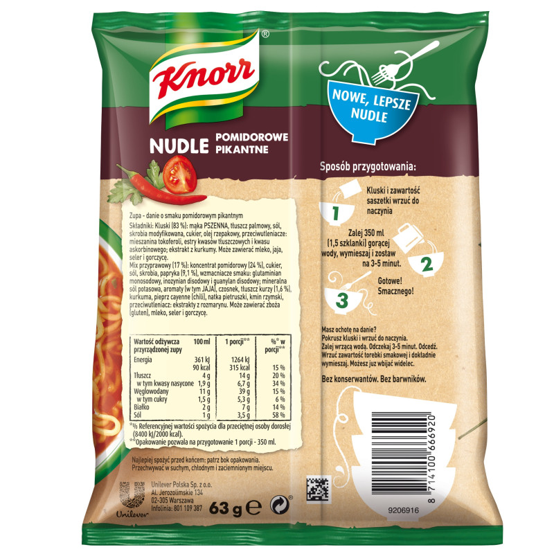 Knorr NUDLE O SMAKU BBQ RIBS ŻEBERKA 66g zupka chińska makaron danie błysk.